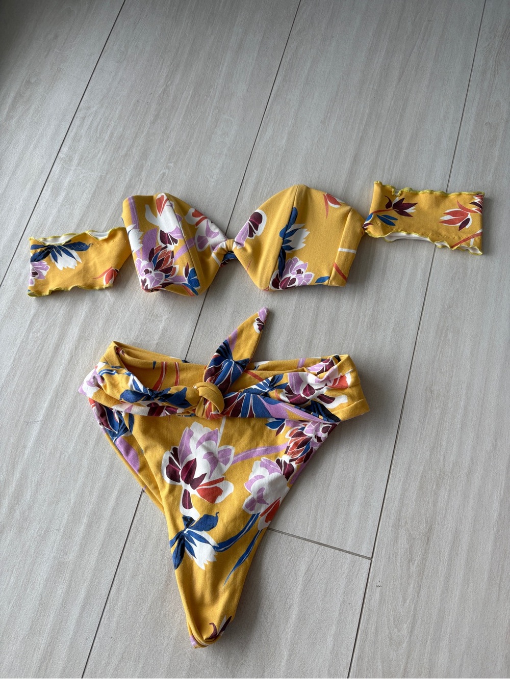 Montce Yellow Floral Bikini Set Small Top Medium Bottom